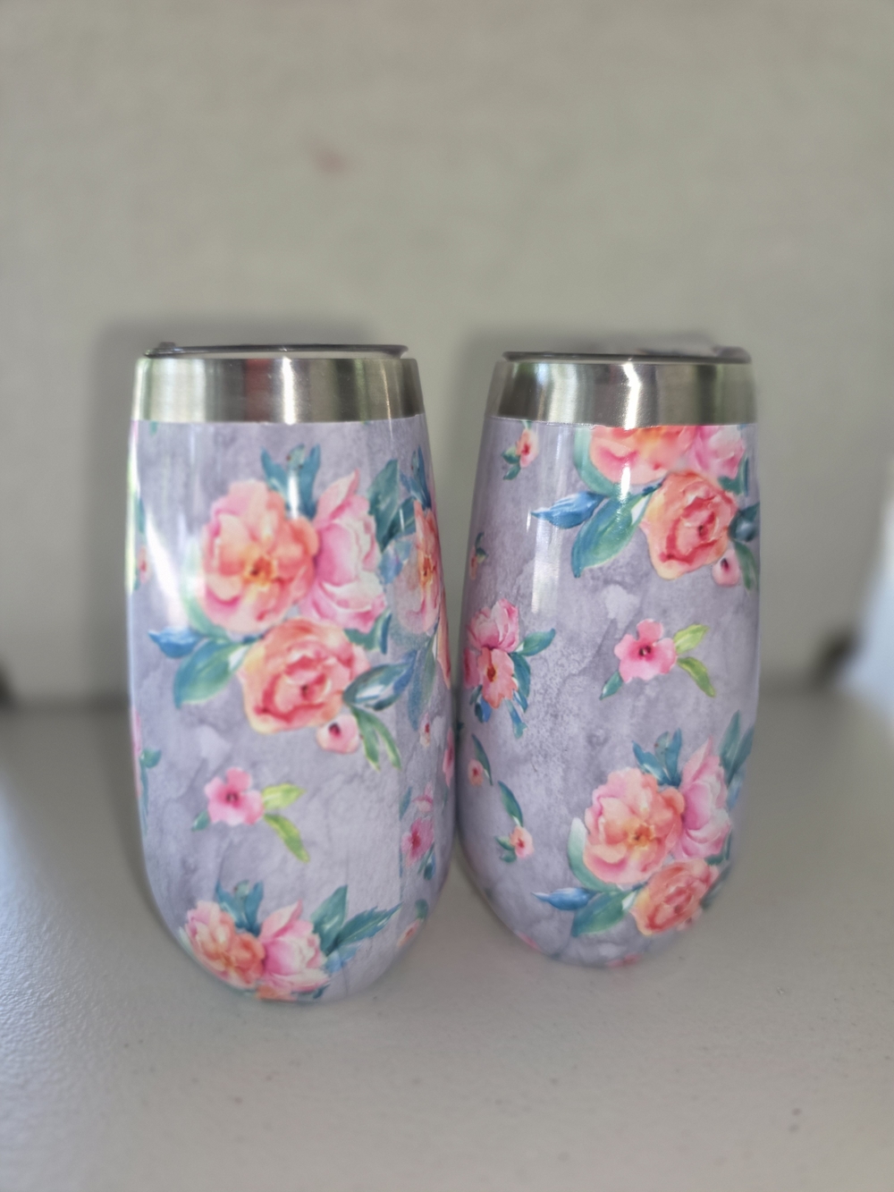 Swig Life Floral Marble Stainless Steel Insulated Stemless Wine Tumbler Set
